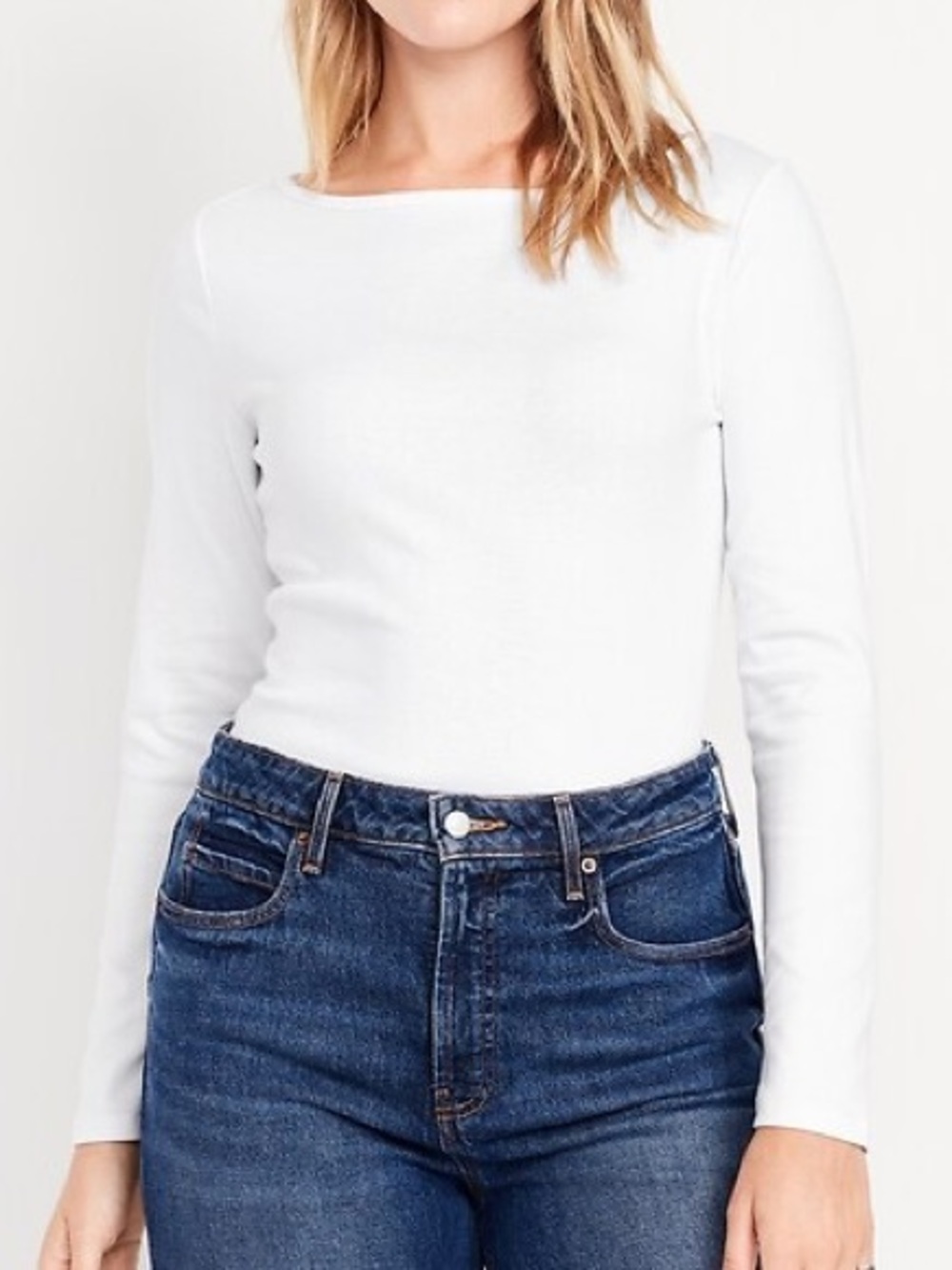 NWT Old Navy Snug Long-Sleeve Boatneck T-Shirt White Lillies Large